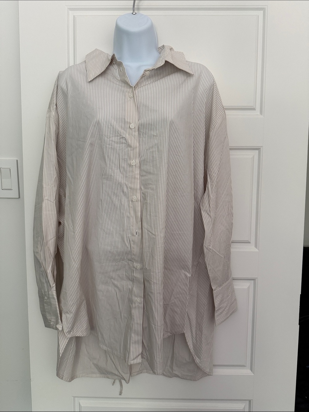 Dynamite Light Beige Pinstripe Women's Button-Down Shirt